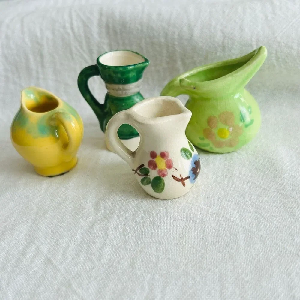 4 Vintage Miniature Pitchers Ceramic Floral Souvenir Toby Girl